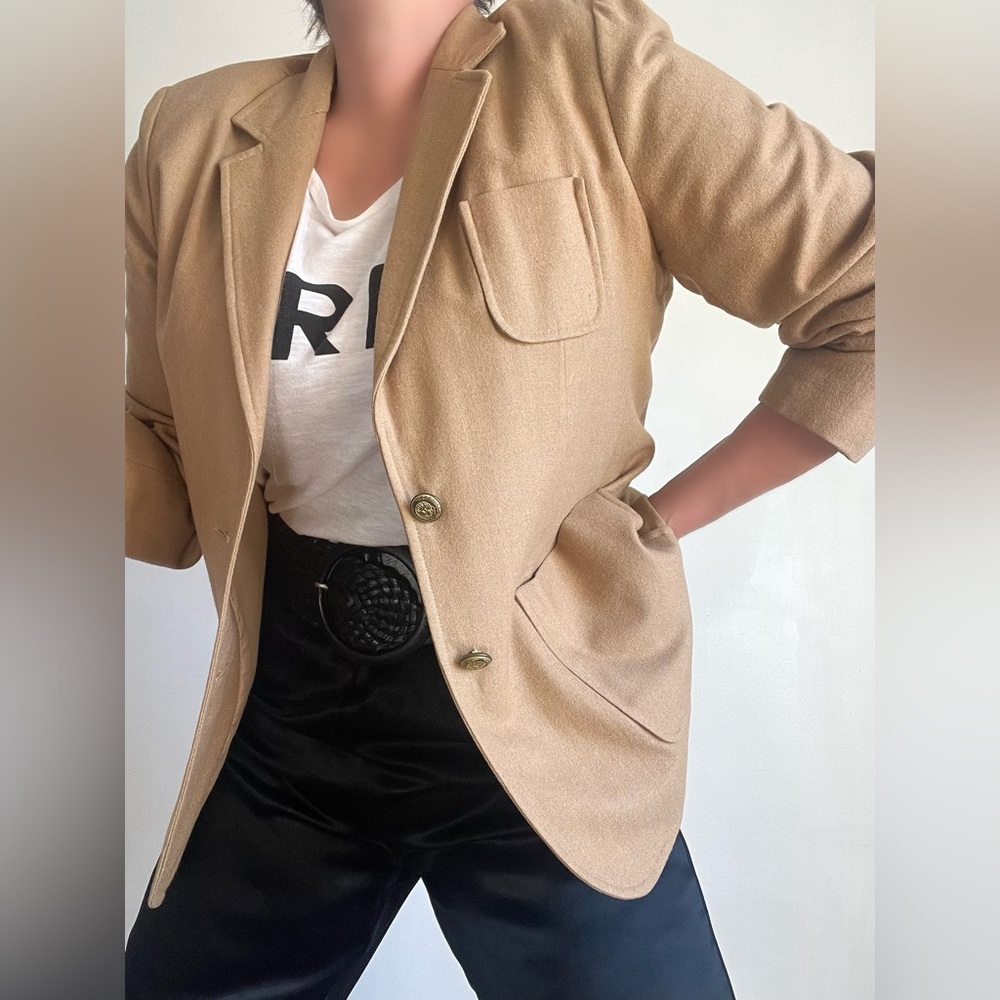 Vintage 70s Wool Blend Blazer Jacket Beige